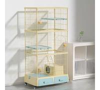 GUQASDV Cat Cages Indoor, Cat Playpen with Top Cover, Cat Enclosure, Cat Crate with Universal Wheels with Litter Box for Ferret, Chinchilla, Rabbit, Small Animals(Yellow,87 * 64 * 178cm)