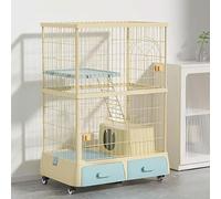 GUQASDV Cat Cages Indoor, Cat Playpen with Top Cover, Cat Enclosure, Cat Crate with Universal Wheels with Litter Box for Ferret, Chinchilla, Rabbit, Small Animals(Yellow,87 * 64 * 130.2cm)