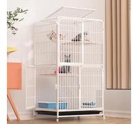 GUQASDV Cat Cages Indoor, Catio Indoor Cat Enclosure, Cat Playpen with Top Cover, Cat Enclosure with Universal Wheels for Cats, Ferret, Chinchilla, Rabbit, Small Animals(White,71 * 55 * 107cm)