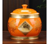 GUQASDV Ceramic Rice Bucket With Lid, Household Rice Storage Barrel, Classic Food Storage Porcelain With Silicone Seal, For Flour, Rice, Nuts, Snacks(Orange,Capacity: 10 kg)