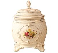 GUQASDV Ceramic Rice Container, Canister Jar for Cereal Flour Sugar Nuts Snacks Tea Coffee European Retro Tea Caddy Sealed Lids for Home Kitchen Decoration(Flowers,Capacity: 5 kg)