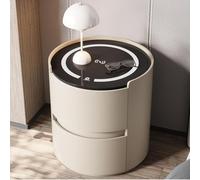 GUQASDV led Smart Nightstand with Charging Station,wood Smart Bedside Table with With 2 drawers, Side End Bedside Table With storage space for Bedroom Living Room(Off White,50cm/19.6in)