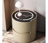 GUQASDV led Smart Nightstand with Charging Station,wood Smart Bedside Table with With 2 drawers, Side End Bedside Table With storage space for Bedroom Living Room(Khaki,50cm/19.6in)