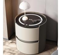 GUQASDV led Smart Nightstand with Charging Station,wood Smart Bedside Table with With 2 drawers, Side End Bedside Table With storage space for Bedroom Living Room(White with Black,50cm/19.6in)