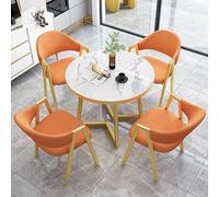 GUQASDV Round Dining Table Set For 5,5 piece negotiation table Set 1 Tables And 4 Chairs,marble Top round office tables with chairs,Marble Coffee For Home Kitchen(Light orange)