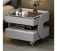 GUQASDV Smart Nightstand with LED, Smart Bedside Table with Speaker and Wireless Charging,smart side Bed End Table with Tempered Glass Top for Bedroom Living Room(Light gray,40cm/15.7in)