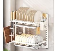 GUQASDV Wall Mounted Dish Drying Rack,Large dish drainer drying rack for Kitchen Counter,Multi-Level Kitchen Organizer with Drainboard Double-Layer Model(White,2 Tier 38cm)