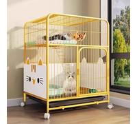 GUQASDV Yellow Cat Cages, Catio Indoor Cat Enclosure, Cat Playpen with Top Cover, Cat Crate with Wheels with Pull-out Tray for Ferret, Chinchilla, Rabbit, Small Animals(70x55x75cm)