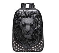 GUQIMEI Mens 3D PU Emboss Lion Rivet Punk Rock Personality Leather Casual Laptop Backpack School Bag for Women - black - One size