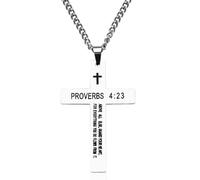 Guqqeuc Bible Verse Cross Necklace for Men Inspirational Gifts for Men Stainless Steel Cross Necklace Chains Christian Gifts for Men Birthday Gifts for Son Nephew Christmas Gifts for Godson