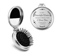 Guqqeuc Birthday Gifts for Sister Hair Brush with Mirror Gift for Girls Big Sis Gift from Lil Sis from Brother, Girl Portable Hair Mirrors for Travel