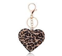 Guqqeuc Leopard Print Heart Keyring for Car Keys Leopard Print Bag Charm for Bag Handbag Purse Love Heart Keychain for Women Girls Cute Aesthetic Key Ring
