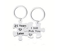 Guqqeuc Matching Couple Keyrings Gifts for Wife Husband 25th Anniversary Christmas Gifts for Him Her Husband Wife Birthday Gifts for Wifey Hubby 25 Years Later I Still Pick You Keyring Gift 2pcs