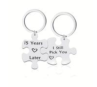 Guqqeuc Matching Keyrings for Couples Wife Husband 15th Anniversary Birthday Gifts for Husband Wife Romantic Gifts for Her Him 15 Years Later I Still Pick You Keyring Gifts for Couples Gifts 2pcs