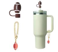 Guqqeuc Rugby Ball Tumble Cup Accessories Silicone Reusable Straw Cover for Tumbler Cup Charm Chain Rugby Straw Toppers Cup Decorations for rugby ball mad lover Water Bottle Straw Cover Cap 2pcs