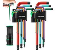 GURADESIGN 19-Piece Allen Key Set, Hex Key Set,Metric and SAE Alan Keys Sets Extra Long with Ball End T-Handle, MM(1.5mm-10mm),SAE(5/64"-3/8") Chrome Vanadium Steel