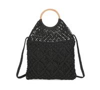 Gurana Crochet Tote Shoulder Bag for Women - Large Summer Beach Bag with Wooden Handle and Long Strap - Amalfi (Midnight Black)