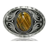 GURANSE Natural Gems Tiger Eyes Stone Belt Buckle With Acanthus Western Cowboy Style More Colors, Tiger Eyes Stone, Medium