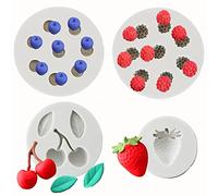 Guratapa 4Pcs Blueberry Raspberry Cherry Strawberry Silicone Molds for Berry Series Fondant Candy Making Tools Chocolate Mold Desserts Ice Cube Gum Clay Biscuit Resin Cupcake Topper Cake Decor Moulds