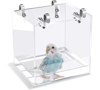 GURECOD Hanging Bird Bath Cube Bird Bathtub Bath Shower Box Bowl Cage Accessory for Little Bird Canary Budgerigar Parrots Crested Myna Cockatiel Lovebird Parakeet Bath (6.3 x 6.3 x 6.3 inch)