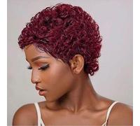 Guree Hair Glueless Wear And Go Short Curly Human Hair Wigs for Black Women Glueless Wine Curly Curly Wig for Black Women (Red)