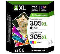 Gureef 305XL Ink Cartridges Black and Colour 2810e Replacement for HP 305 | Printer Ink 305 XL Compatible with HP DeskJet 2800e 2820e 2700 2710e 2720e 2700e 2722e Envy 6000 6020e 6032e 6400(2 Pack)