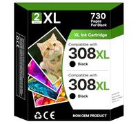 Gureef 308e 308XL compatible with HP 308 Ink Cartridges Black for HP Envy 6120e 6122e 6130e 6132e 6133e 6152e 6520e 6155e 6530e 6532e 6152e 6558e DeskJet 2910 2920 2921 2922 2923 4310 4320 (2 Black)