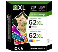 Gureef 62 Ink Cartridges Replacement for HP 62 XL Ink Cartridges Black and Colour HP 62 XL for Envy 5640 7640 5644 5640 5540 5541 5544 Officejet 200 250 5740 5741 Printer Ink（2-Pack）