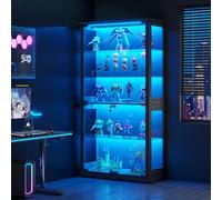 Gurexl 70.9″ Glass Display Cabinets with Lockable Glass Door and 3 Color Lights,5 Tier Curio Cabinet with Human Sensor and Adjustable Shelves,Bookcase for Collectibles,Books,Living Room,Black