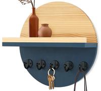 Gurfuy Blue Key Holder for Wall with Shelf - Wood Mail Organizer and Rack with Shelf Hooks Wall Mounted for Entryway Decor Magazines Letter Storage Farmhouse Living Room Bedroom Doorway