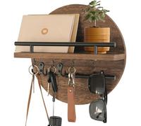 Gurfuy Key Holder for Wall with Shelf - Wood Mail Organizer and Rack with Shelf Hooks Wall Mounted for Entryway Decor Magazines Letter Storage Farmhouse Living Room Bedroom Doorway (Rustic Brown)