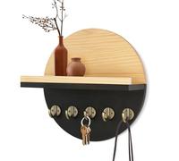 Gurfuy Key Holder for Wall with Shelf - Wood Mail Organizer and Rack with Shelf Hooks Wall Mounted for Entryway Decor Magazines Letter Storage Farmhouse Living Room Bedroom Doorway Black