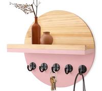 Gurfuy Pink Key Holder for Wall with Shelf - Wood Mail Organizer and Rack with Shelf Hooks Wall Mounted for Entryway Decor Magazines Letter Storage Farmhouse Living Room Bedroom Doorway