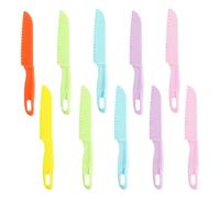 Gurfzcyuoo Plastic Kid Kitchen Knife Set, 7/10 Pcs Safety Knives for Children Kitchen Knife Set, Reusable Nylon Chef Knife Colorful Serrated Knife for Baking Fruit Bread Cake Lettuce Salad (10PCS)