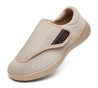 GURGER Diabetic Shoes Womens Mens Wide Adjustable Orthopedic Swollen Slipper Breathable Cozy Lightweight Non-Slip Walking Shoes Beige Size 43