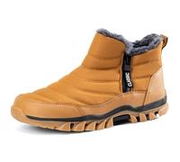 GURGER Snow Boots Mens Waterproof Winter Boots Fur Lined Zip Ankle Walking Booties Warm Fleece Comfortable Anti-Slip Shoes Brown Size 10.5