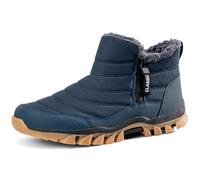 GURGER Snow Boots Mens Waterproof Winter Boots Fur Lined Zip Ankle Walking Booties Warm Fleece Comfortable Anti-Slip Shoes Dunkelblau Size 9