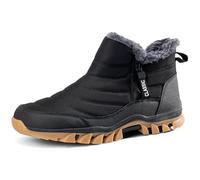 GURGER Snow Boots Mens Waterproof Winter Boots Fur Lined Zip Ankle Walking Booties Warm Fleece Comfortable Anti-Slip Shoes Black Size 9