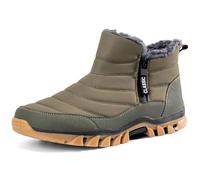 GURGER Snow Boots Mens Waterproof Winter Boots Fur Lined Zip Ankle Walking Booties Warm Fleece Comfortable Anti-Slip Shoes Green Size 9.5