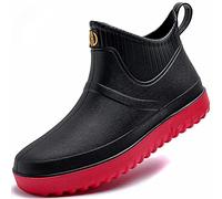 GURGER Wellies Mens Ankle Short Wellington Boots Rubber Rain Boots Waterproof Black Red Size 9