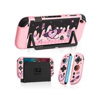 Gurgita Dockable Case for Nintendo Switch 2 - Cute Kawaii Cartoon Design Soft TPU Grip Cover for Joy-Con PK Black KLM PC for Switch 2 Protective Case 2025 for Girls Boys Teens
