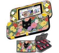 Gurgitat 2in1 Cute for Switch Lite Case Protector Switch Lite Game Cases Cartridge Storage Flowers Black Cat Cartoon Girls 24 Game Card Holder Organizer+Skin Dockable Cover for Nintendo Switch Lite