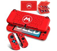 Gurgitat 4in1 Cute for Nintendo Switch OLED Case Protector, Switch Oled Game Cases Cartridge Storage Maro Cartoon Cool Boys Men 24 Game Card Holder Organizer+Skin Controller Dockable Shell Cover for