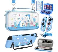 Gurgitat 6in1 Kits Accessories Bundle for Nintendo Switch 2 2025 - Cute Carrying Case, Protective Cover, Joy Con Grips, Thumb Grips, 24 Game Holder, Shoulder Strap Teens Boys Girls, Blue Shark