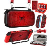 Gurgitat 6in1 Kits Accessories Bundle for Nintendo Switch 2 2025 - Cute Carrying Case, Protective Cover, Joy Con Grips, Thumb Grips, 24 Game Holder, Shoulder Strap Teens Boys Girls, Red