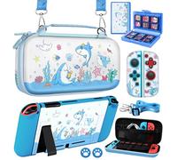 Gurgitat 8in1 Kits Accessories Bundle for Nintendo Switch 2017 - Cute Carrying Case, Protective Cover, Joy Con Grips, Thumb Grips, 24 Game Holder, Shoulder Strap Teens Boys Girls, Blue Shark