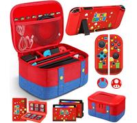 Gurgitat 9in1 Carrying Case for Nintendo Switch Travel Carry Cases Bundle Cute Boys Protective Cover+Thumb Grips Button Caps+Game Card Holder+Dock Sticker Wrap Accessories Storage Bag for Switch 2017