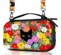 Gurgitat Carrying Case for Nintendo Switch Lite Travel Carry Cases Hard Shell Protective Cover Flowers Black Cat Cute Girls Boys Accessories Storage Protector Pouch Bag for Nintendo Switch Lite 2019