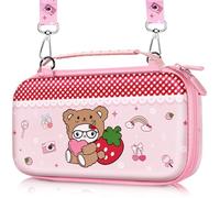 Gurgitat Carrying Case for Nintendo Switch OLED 2021/Switch 2017 - Cute Cartoon for Switch Travel Cases with Handle and Strap Portable Storage Carry Hard Shell for Teen Girls Boys, Bear Cat