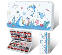 Gurgitat Switch Game Case for Nintendo Switch 2 / Switch / OLED / Lite - Cute Portable Storage Holder with 24 Game Card Slots and 24 Micro SD Cards Cartoon Cartridge for Boys Girls, Blue Shark